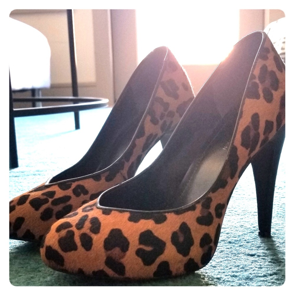 BCBGeneration calf hair leopard heels